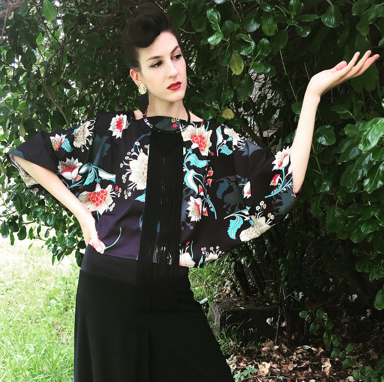 floral top hand made in melbourne womens clothing ladies apparel stylish clothing classy elegant clothing timeless pieces timeless clothing classic style unique clothing unique style ageless style luxe fabrics statement clothing statement style evening style clothing made in australia eloise the label