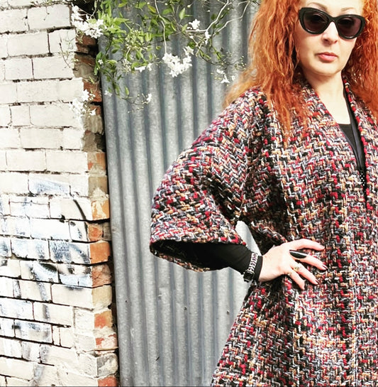 womens coat plaid coat jacket swing coat ladies clothing stylish clothing handmade in melbourne classy elegant clothing timeless pieces timeless clothing classic style unique clothing unique style ageless style luxe fabrics statement clothing statement style evening style clothing womens clothing made in australia eloise the label