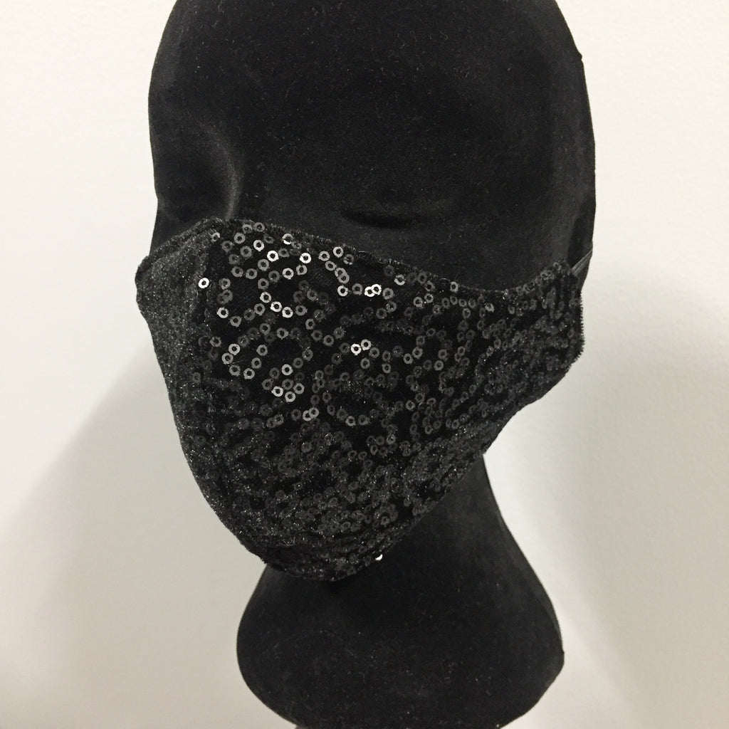 Luxe Fabric Face Mask - Black velvet/mini matte sequins