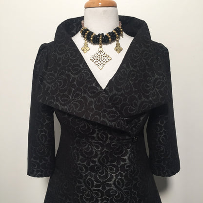 black jacquard coat dress ladies apparel stylish clothing handmade in melbourne classy elegant clothing timeless pieces timeless clothing classic style unique clothing unique style ageless style luxe fabrics statement clothing statement style evening style clothing floral jacquard jacket womens clothing made in australia eloise the label
