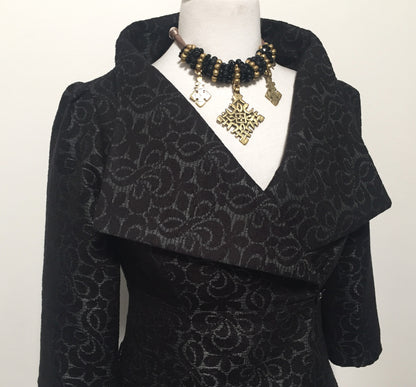 black jacquard coat dress ladies apparel stylish clothing handmade in melbourne classy elegant clothing timeless pieces timeless clothing classic style unique clothing unique style ageless style luxe fabrics statement clothing statement style evening style clothing floral jacquard jacket womens clothing made in australia eloise the label