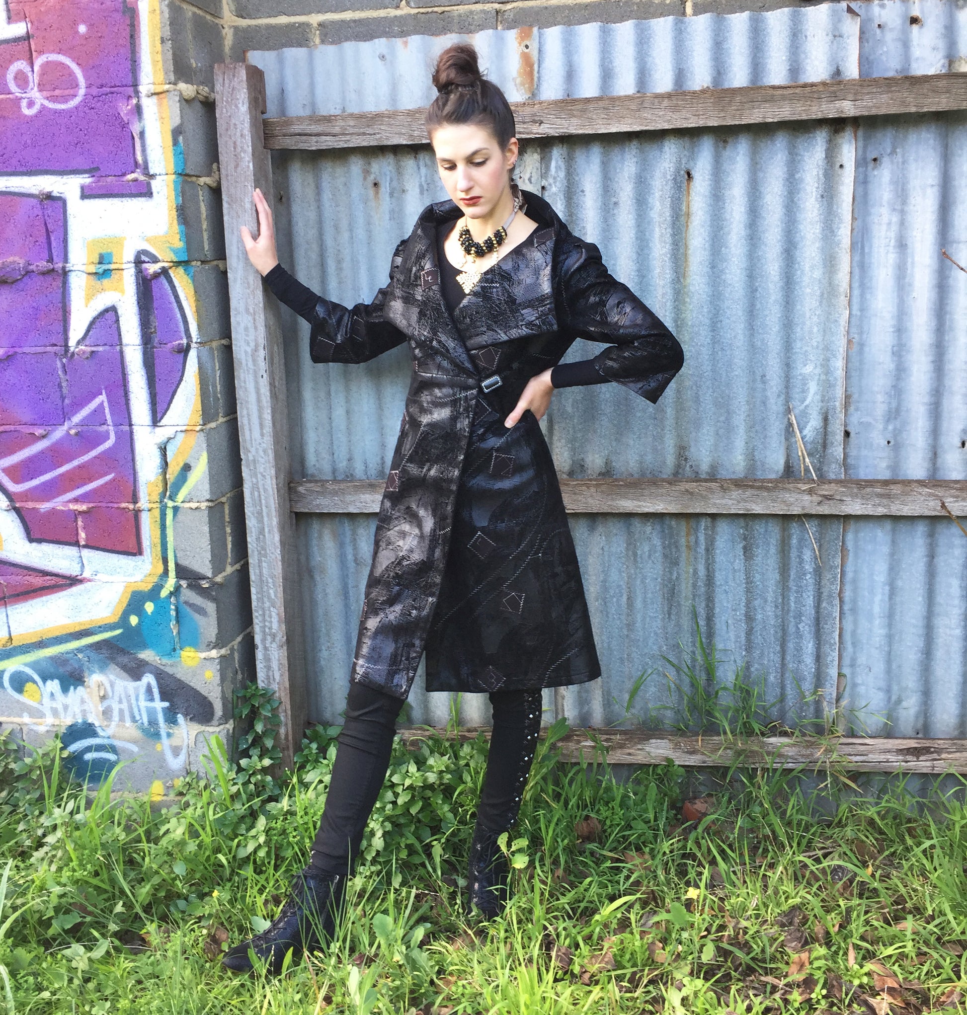 womens coat dress ladies apparel stylish clothing handmade in melbourne classy elegant clothing timeless pieces timeless clothing classic style unique clothing unique style ageless style luxe fabrics statement clothing statement style evening style clothing black faux leather jacket womens clothing made in australia eloise the label