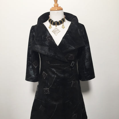 womens coat dress ladies apparel stylish clothing handmade in melbourne classy elegant clothing timeless pieces timeless clothing classic style unique clothing unique style ageless style luxe fabrics statement clothing statement style evening style clothing black faux leather jacket womens clothing made in australia eloise the label