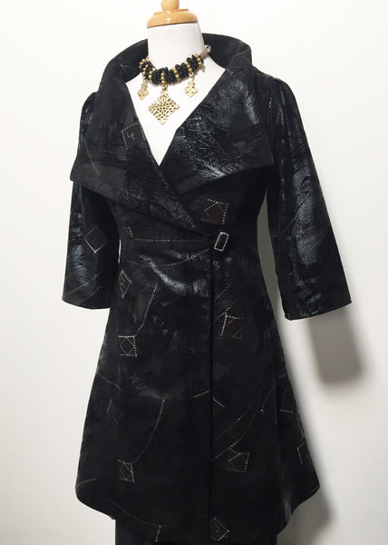 womens coat dress ladies apparel stylish clothing handmade in melbourne classy elegant clothing timeless pieces timeless clothing classic style unique clothing unique style ageless style luxe fabrics statement clothing statement style evening style clothing black faux leather jacket womens clothing made in australia eloise the label