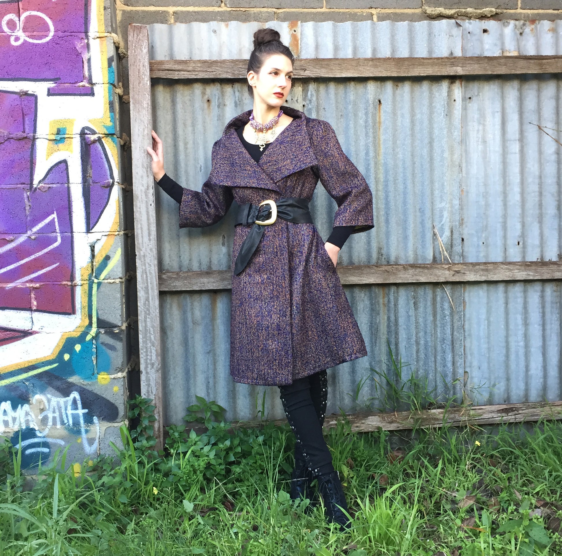 womens coat dress ladies apparel stylish clothing handmade in melbourne classy elegant clothing timeless pieces timeless clothing classic style unique clothing unique style ageless style luxe fabrics statement clothing statement style evening style clothing purple jacket womens clothing made in australia eloise the label