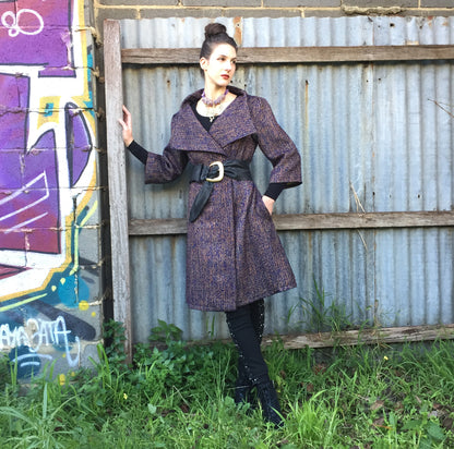 womens coat dress ladies apparel stylish clothing handmade in melbourne classy elegant clothing timeless pieces timeless clothing classic style unique clothing unique style ageless style luxe fabrics statement clothing statement style evening style clothing purple jacket womens clothing made in australia eloise the label