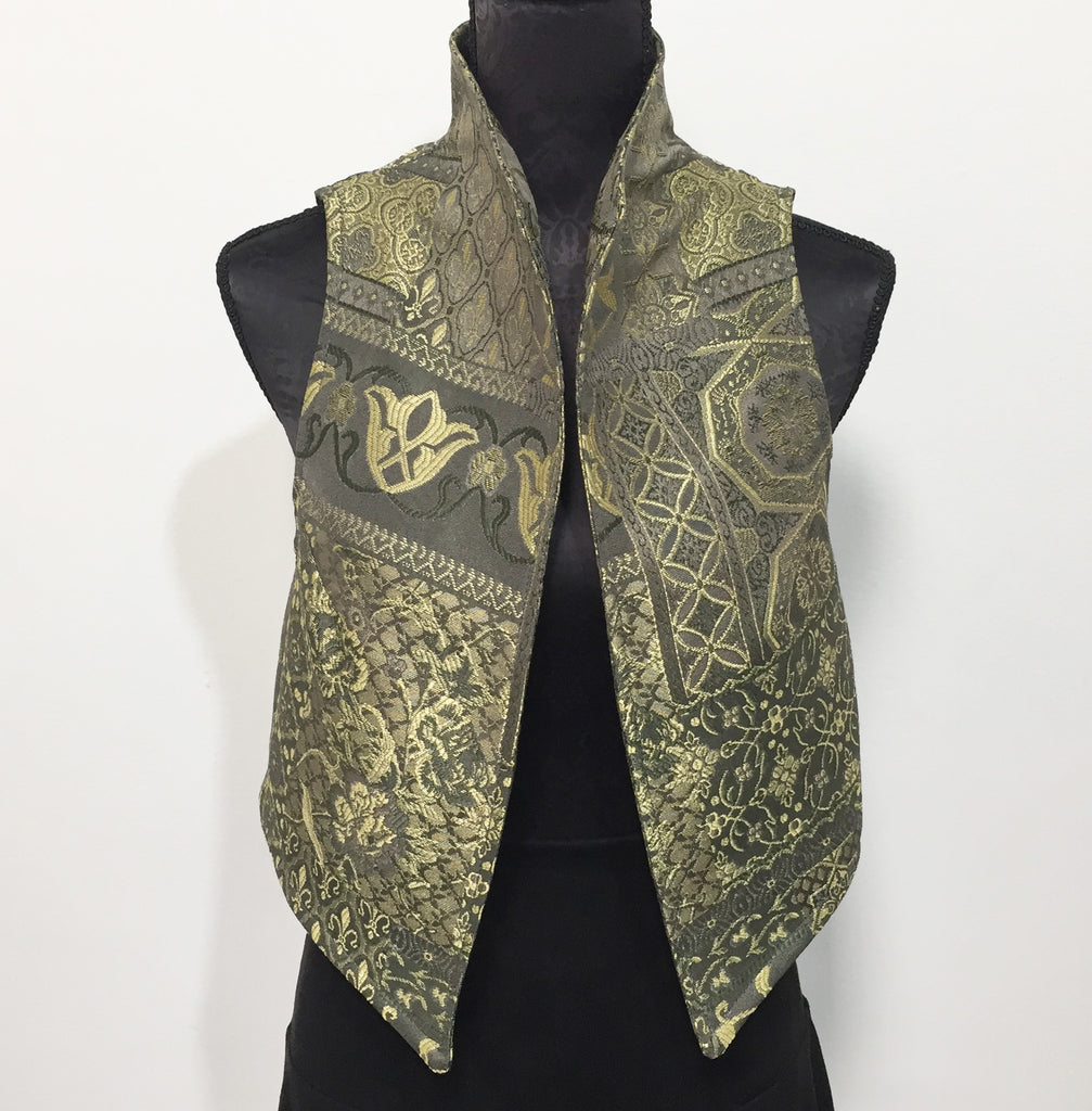 Brocade Vest in olive tapestry  ladies apparel stylish clothing handmade in melbourne classy elegant clothing timeless pieces ageless style luxe fabrics australian made womens clothing unique clothing eloise the label 