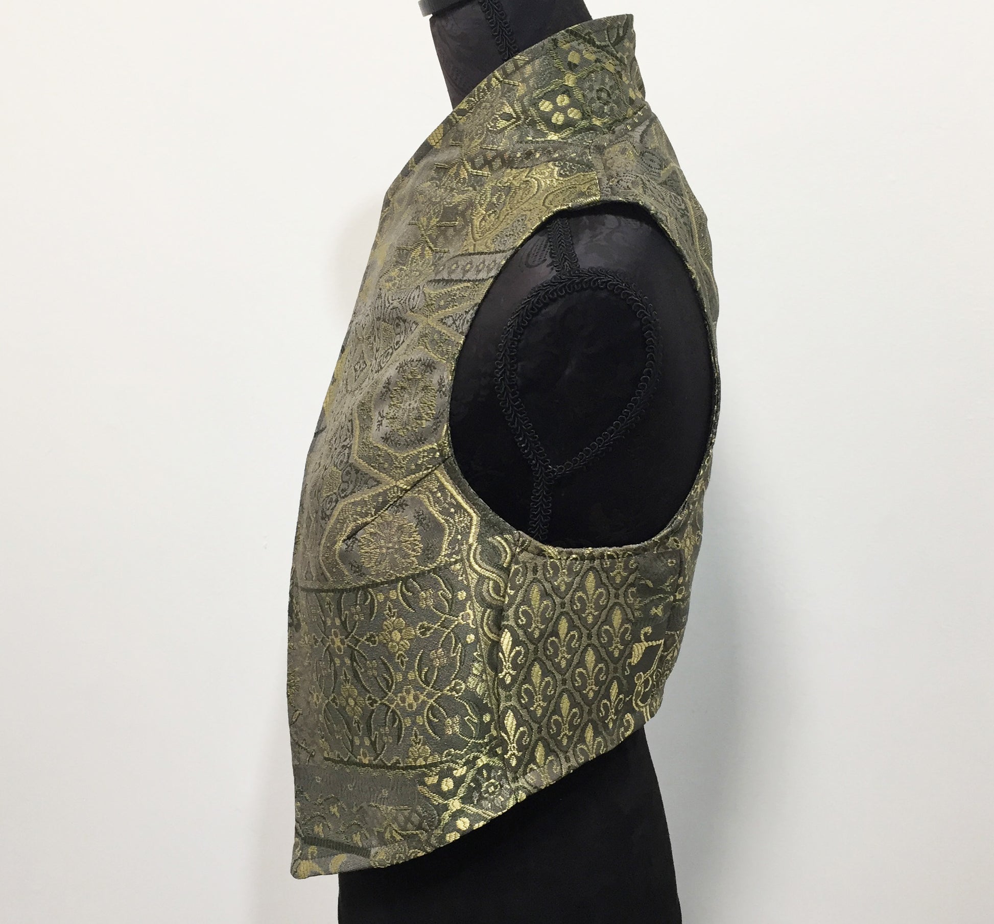 Brocade Vest in olive tapestry ladies apparel stylish clothing handmade in melbourne classy elegant clothing timeless pieces ageless style luxe fabrics australian made womens clothing unique clothing