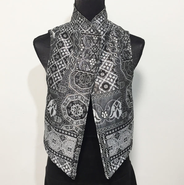 brocade vest ladies apparel stylish clothing handmade in melbourne classy elegant clothing timeless pieces timeless clothing classic style unique clothing unique style ageless style luxe fabrics statement clothing statement style evening style clothing floral vest stand up collar womens clothing made in australia eloise the label