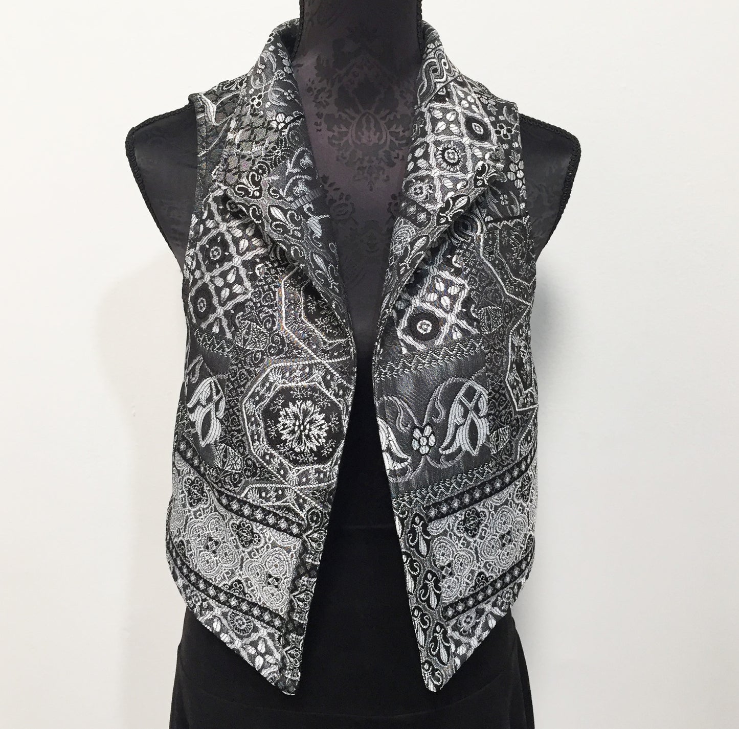 brocade vest ladies apparel stylish clothing handmade in melbourne classy elegant clothing timeless pieces timeless clothing classic style unique clothing unique style ageless style luxe fabrics statement clothing statement style evening style clothing floral vest stand up collar womens clothing made in australia eloise the label