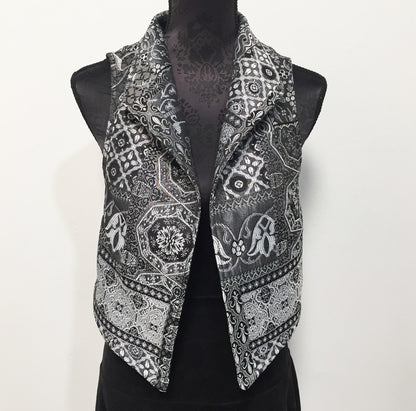 brocade vest ladies apparel stylish clothing handmade in melbourne classy elegant clothing timeless pieces timeless clothing classic style unique clothing unique style ageless style luxe fabrics statement clothing statement style evening style clothing floral vest stand up collar womens clothing made in australia eloise the label