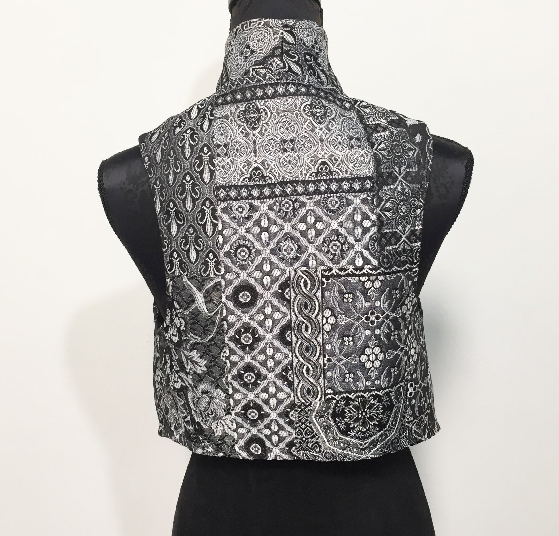 brocade vest ladies apparel stylish clothing handmade in melbourne classy elegant clothing timeless pieces timeless clothing classic style unique clothing unique style ageless style luxe fabrics statement clothing statement style evening style clothing floral vest stand up collar womens clothing made in australia eloise the label