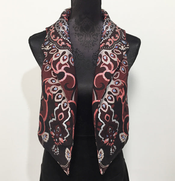 brocade vest ladies apparel stylish clothing handmade in melbourne classy elegant clothing timeless pieces timeless clothing classic style unique clothing unique style ageless style luxe fabrics statement clothing statement style evening style clothing floral vest stand up collar womens clothing made in australia eloise the label