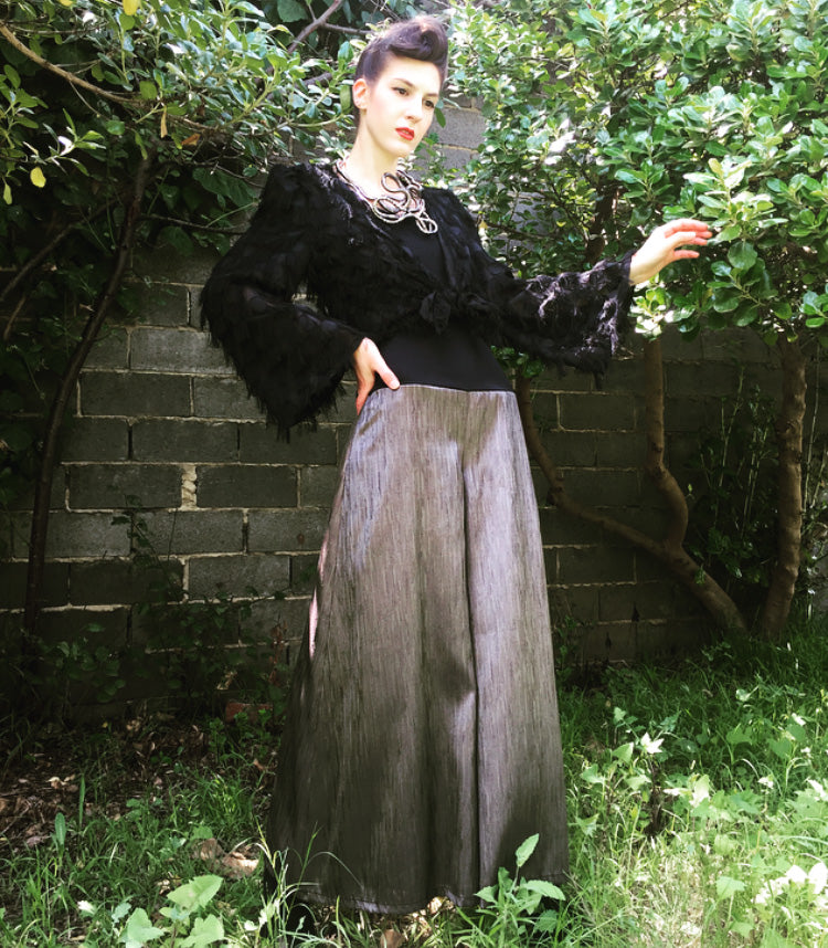 palazzo pant flare pant ladies apparel high waisted pant stylish clothing handmade in melbourne classy elegant clothing timeless pieces timeless clothing classic style unique clothing unique style ageless style luxe fabrics statement clothing statement style evening style clothing womens clothing made in australia eloise the label