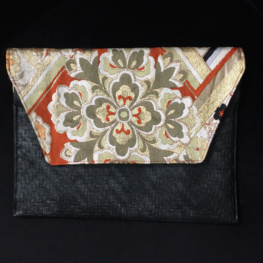 Eloise the label Envelope Clutch with feature panel of vintage Japanese obi fabric