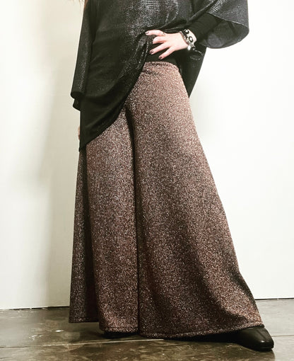palazzo pant flare pant bronze lurex pants ladies apparel high waisted pant stylish clothing handmade in melbourne classy elegant clothing timeless pieces timeless clothing classic style unique clothing unique style ageless style luxe fabrics statement clothing statement style evening style clothing womens clothing made in australia eloise the label