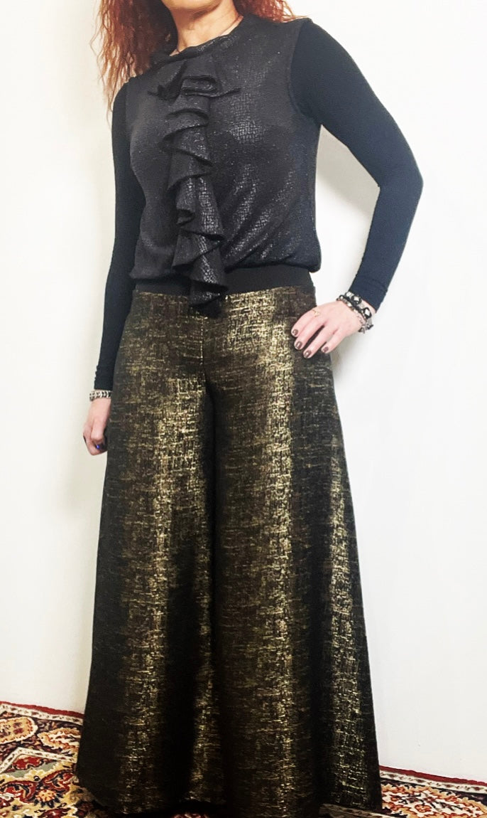 palazzo pant flare pant gold pants ladies apparel high waisted pant stylish clothing handmade in melbourne classy elegant clothing timeless pieces timeless clothing classic style unique clothing unique style ageless style luxe fabrics statement clothing statement style evening style clothing womens clothing made in australia eloise the label