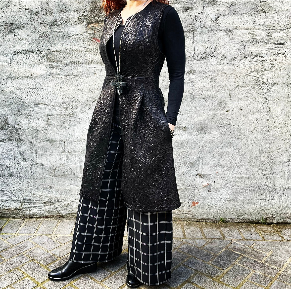 wide leg pant black and white ladies apparel high waisted pant stylish clothing handmade in melbourne classy elegant clothing timeless pieces timeless clothing classic style unique clothing unique style ageless style luxe fabrics statement clothing statement style evening style clothing womens clothing made in australia eloise the label