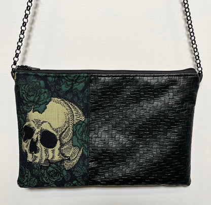 skulls and roses jacquard brocade bag handmade in melbourne shoulder bag evening purse fabric bag stylish bag unique bag statement accessories australian made bags eloise the label