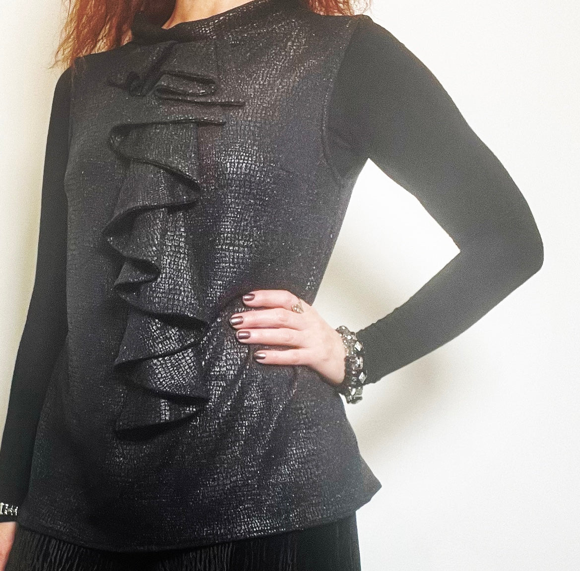 black faux snakeskin ladies top apparel stylish clothing handmade in melbourne classy elegant clothing timeless pieces timeless clothing classic style unique clothing unique style ageless style luxe fabrics statement clothing statement style evening style clothing floral vest stand up collar womens clothing made in australia eloise the label