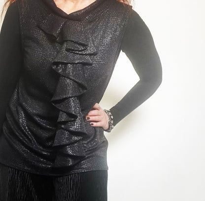 black faux snakeskin ladies top apparel stylish clothing handmade in melbourne classy elegant clothing timeless pieces timeless clothing classic style unique clothing unique style ageless style luxe fabrics statement clothing statement style evening style clothing floral vest stand up collar womens clothing made in australia eloise the label