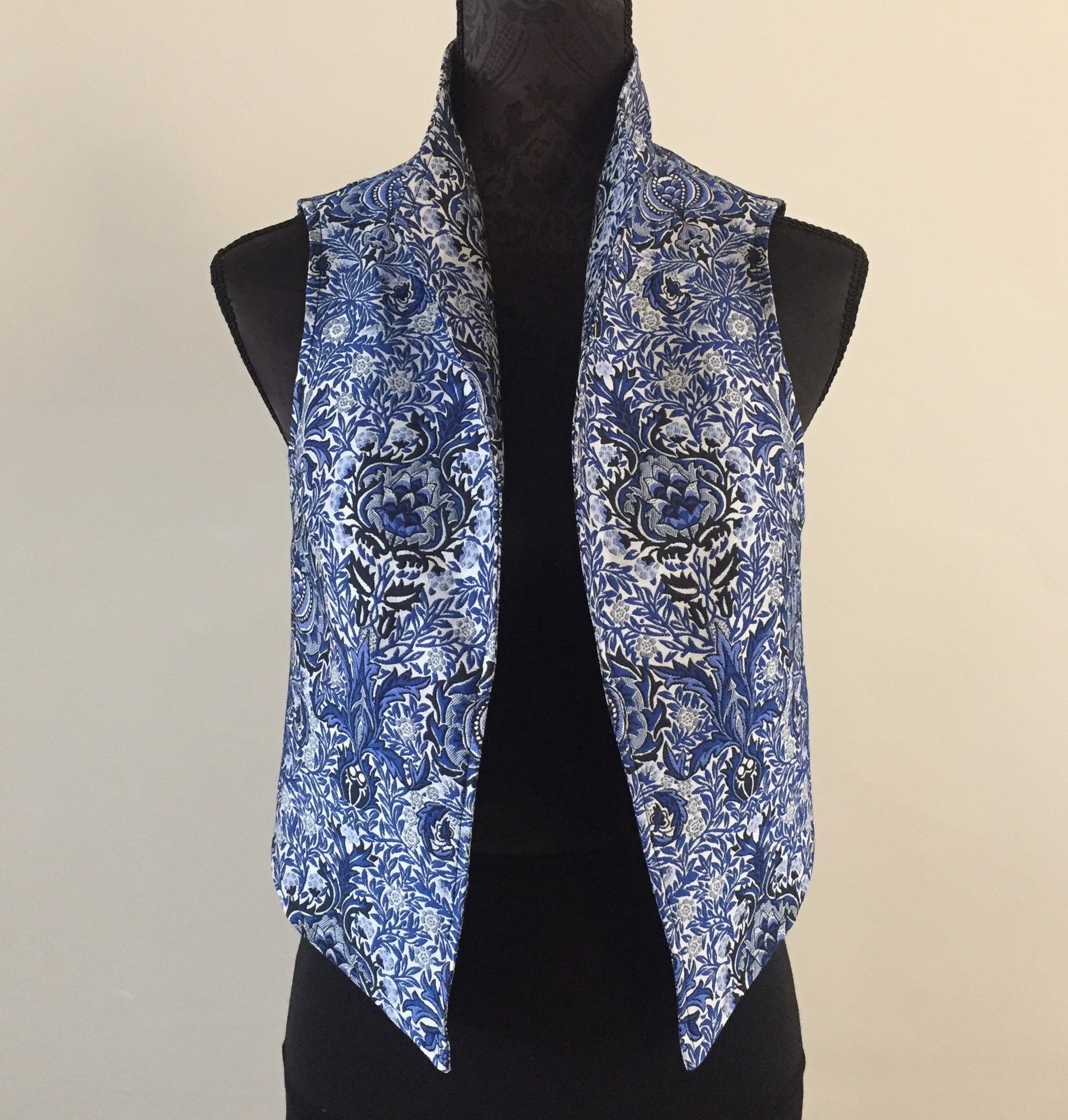 womens vest ladies apparel stylish clothing handmade in melbourne classy elegant clothing timeless pieces timeless clothing classic style unique clothing unique style ageless style luxe fabrics statement clothing statement style evening style clothing stand up collar blue vest womens clothing made in australia eloise the label