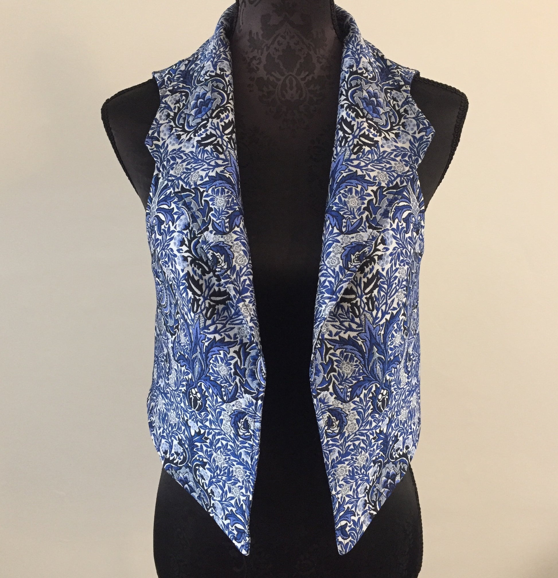 womens vest ladies apparel stylish clothing handmade in melbourne classy elegant clothing timeless pieces timeless clothing classic style unique clothing unique style ageless style luxe fabrics statement clothing statement style evening style clothing stand up collar blue vest womens clothing made in australia eloise the label