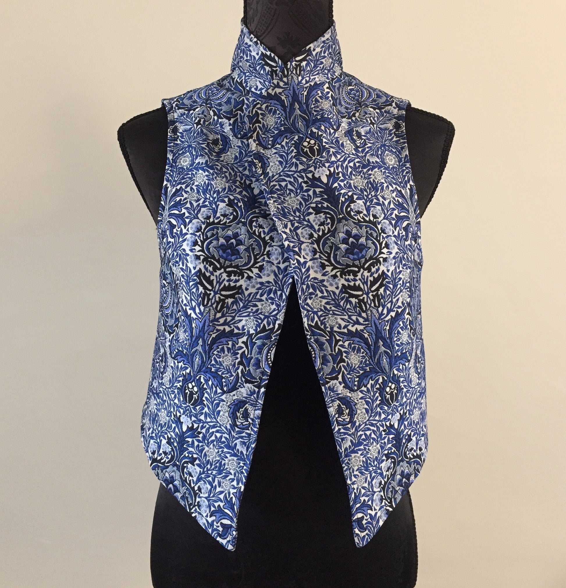 womens vest ladies apparel stylish clothing handmade in melbourne classy elegant clothing timeless pieces timeless clothing classic style unique clothing unique style ageless style luxe fabrics statement clothing statement style evening style clothing stand up collar blue vest womens clothing made in australia eloise the label