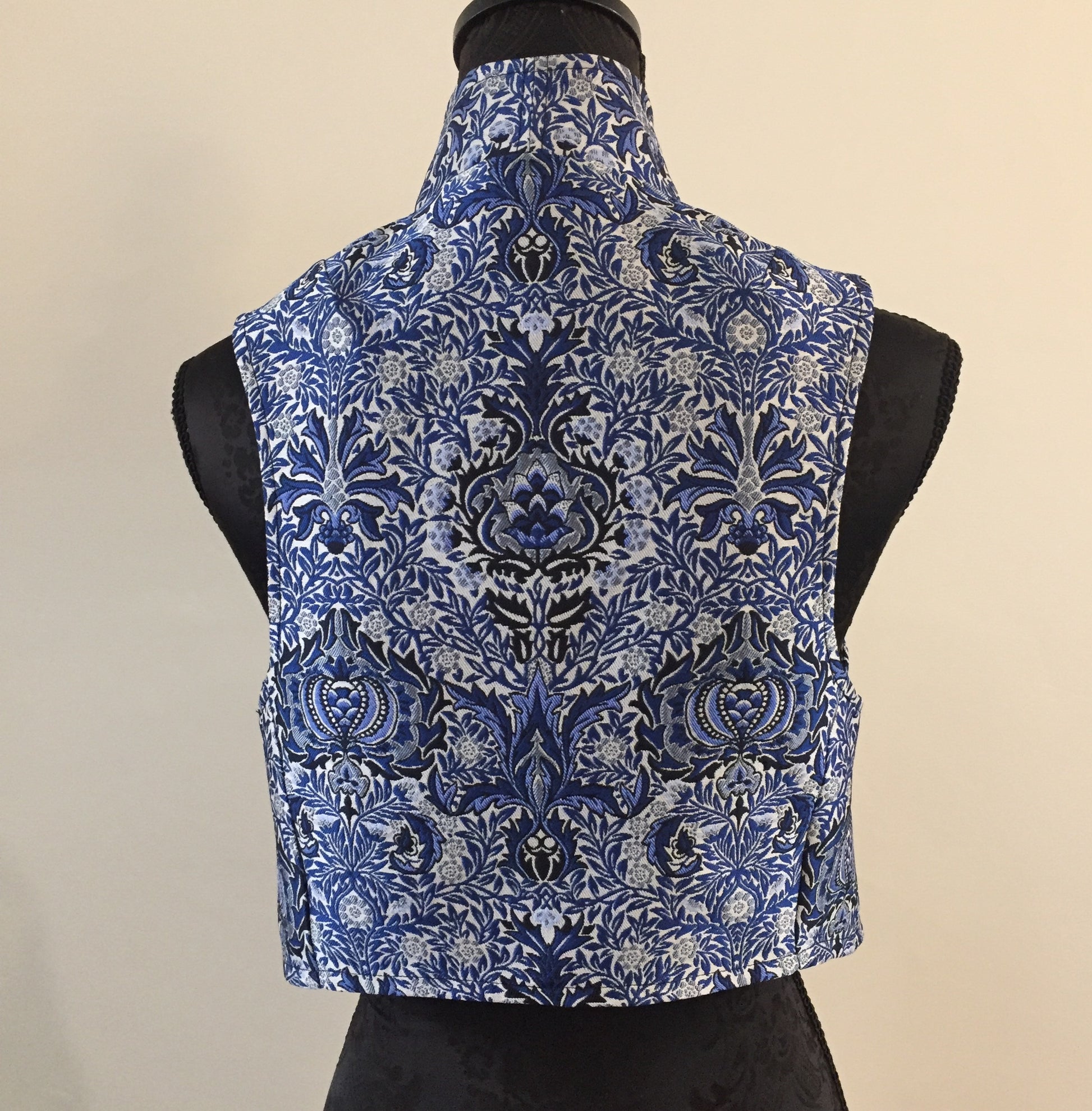 womens vest ladies apparel stylish clothing handmade in melbourne classy elegant clothing timeless pieces timeless clothing classic style unique clothing unique style ageless style luxe fabrics statement clothing statement style evening style clothing stand up collar blue vest womens clothing made in australia eloise the label