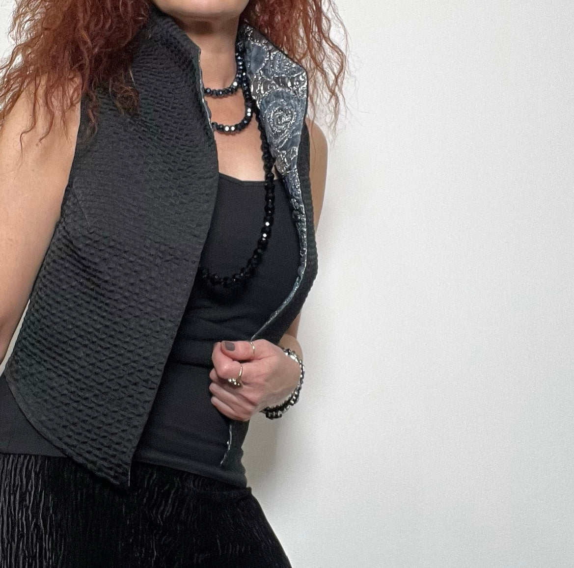 brocade vest ladies apparel stylish clothing handmade in melbourne classy elegant clothing timeless pieces timeless clothing classic style unique clothing unique style ageless style luxe fabrics statement clothing statement style evening style clothing floral vest stand up collar womens clothing made in australia eloise the label