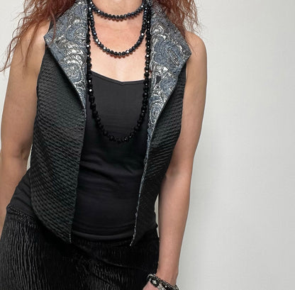 brocade vest ladies apparel stylish clothing handmade in melbourne classy elegant clothing timeless pieces timeless clothing classic style unique clothing unique style ageless style luxe fabrics statement clothing statement style evening style clothing floral vest stand up collar womens clothing made in australia eloise the label