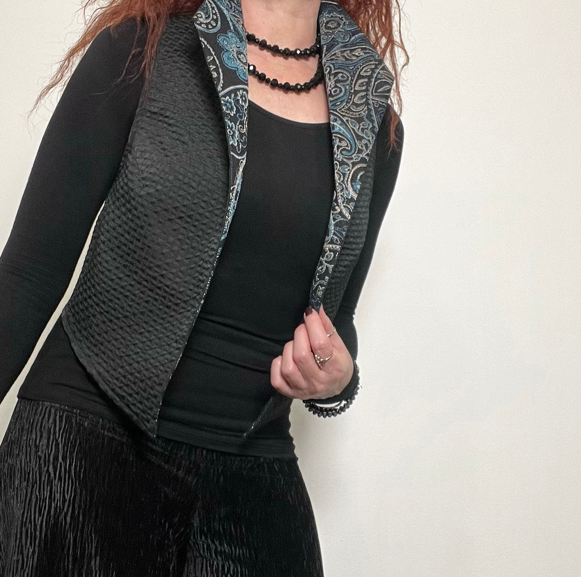 brocade vest ladies apparel stylish clothing handmade in melbourne classy elegant clothing timeless pieces timeless clothing classic style unique clothing unique style ageless style luxe fabrics statement clothing statement style evening style clothing floral vest stand up collar womens clothing made in australia eloise the label