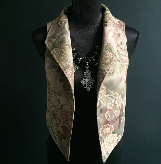 womens vest ladies apparel stylish clothing handmade in melbourne classy elegant clothing timeless pieces timeless clothing classic style unique clothing unique style ageless style luxe fabrics statement clothing statement style evening style clothing floral vest stand up collar womens clothing made in australia eloise the label