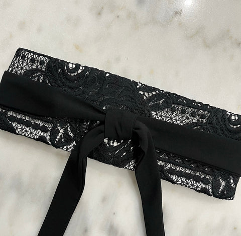 Obi belt - Luxe black lace with white lining