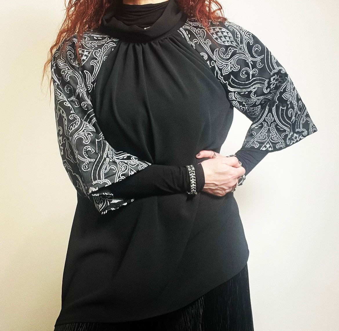 jacquard top one of a kind relaxed fit over sized top flur de lis top ladies apparel stylish clothing handmade in melbourne classy elegant clothing timeless pieces timeless clothing classic style unique clothing unique style ageless style luxe fabrics statement clothing statement style evening style clothing womens clothing made in australia eloise the label
