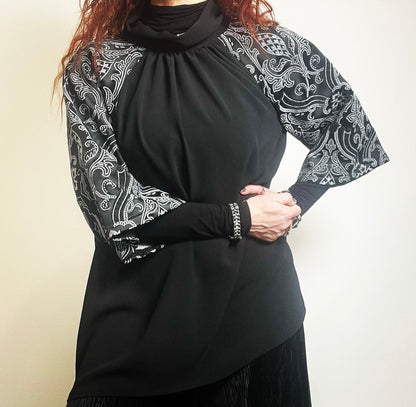 jacquard top one of a kind relaxed fit over sized top flur de lis top ladies apparel stylish clothing handmade in melbourne classy elegant clothing timeless pieces timeless clothing classic style unique clothing unique style ageless style luxe fabrics statement clothing statement style evening style clothing womens clothing made in australia eloise the label