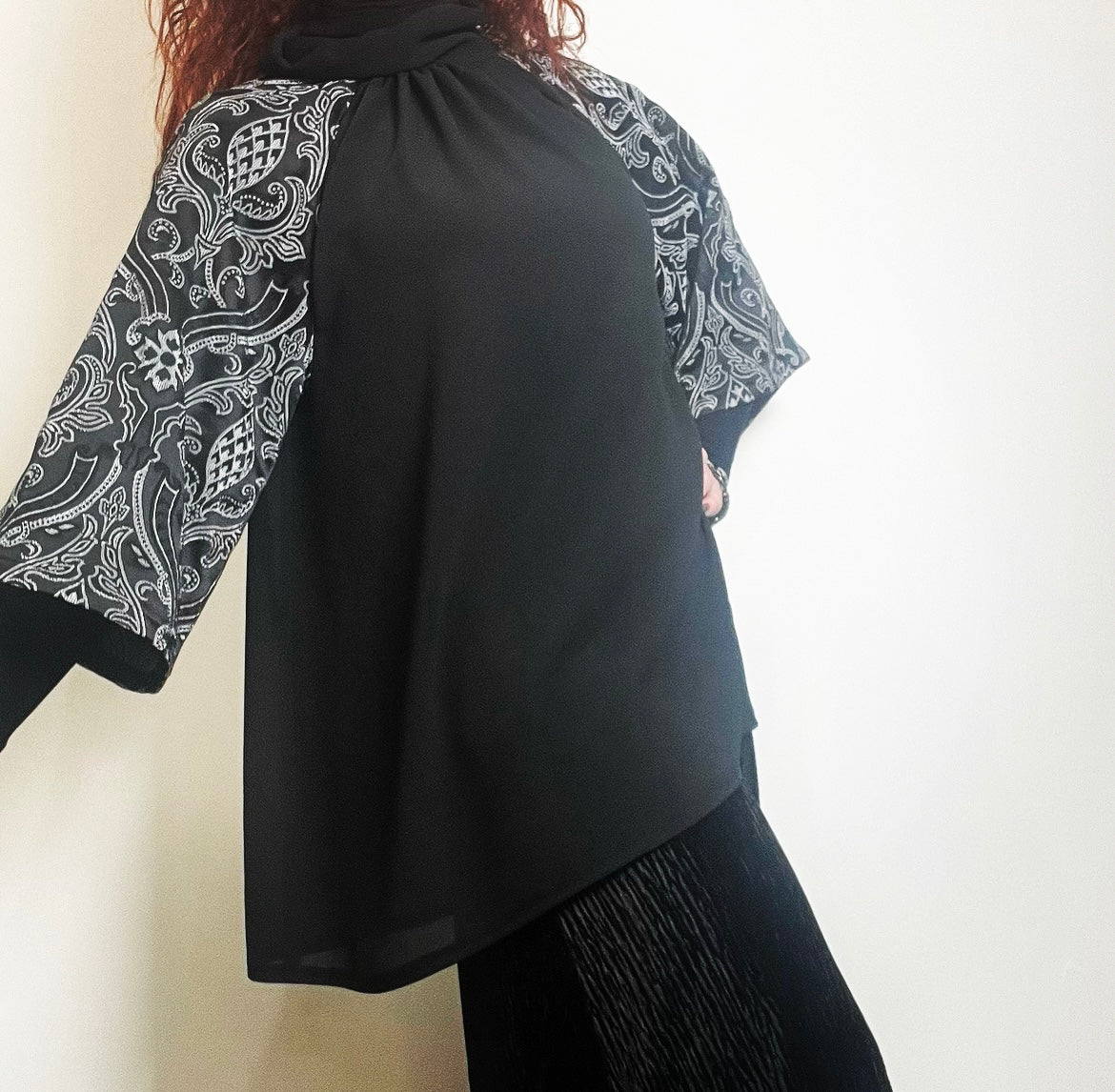 jacquard top one of a kind relaxed fit over sized top flur de lis top ladies apparel stylish clothing handmade in melbourne classy elegant clothing timeless pieces timeless clothing classic style unique clothing unique style ageless style luxe fabrics statement clothing statement style evening style clothing womens clothing made in australia eloise the label
