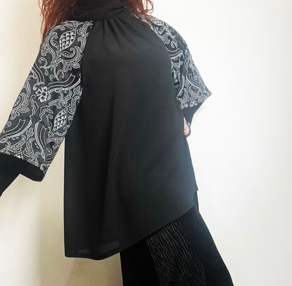 jacquard top one of a kind relaxed fit over sized top flur de lis top ladies apparel stylish clothing handmade in melbourne classy elegant clothing timeless pieces timeless clothing classic style unique clothing unique style ageless style luxe fabrics statement clothing statement style evening style clothing womens clothing made in australia eloise the label