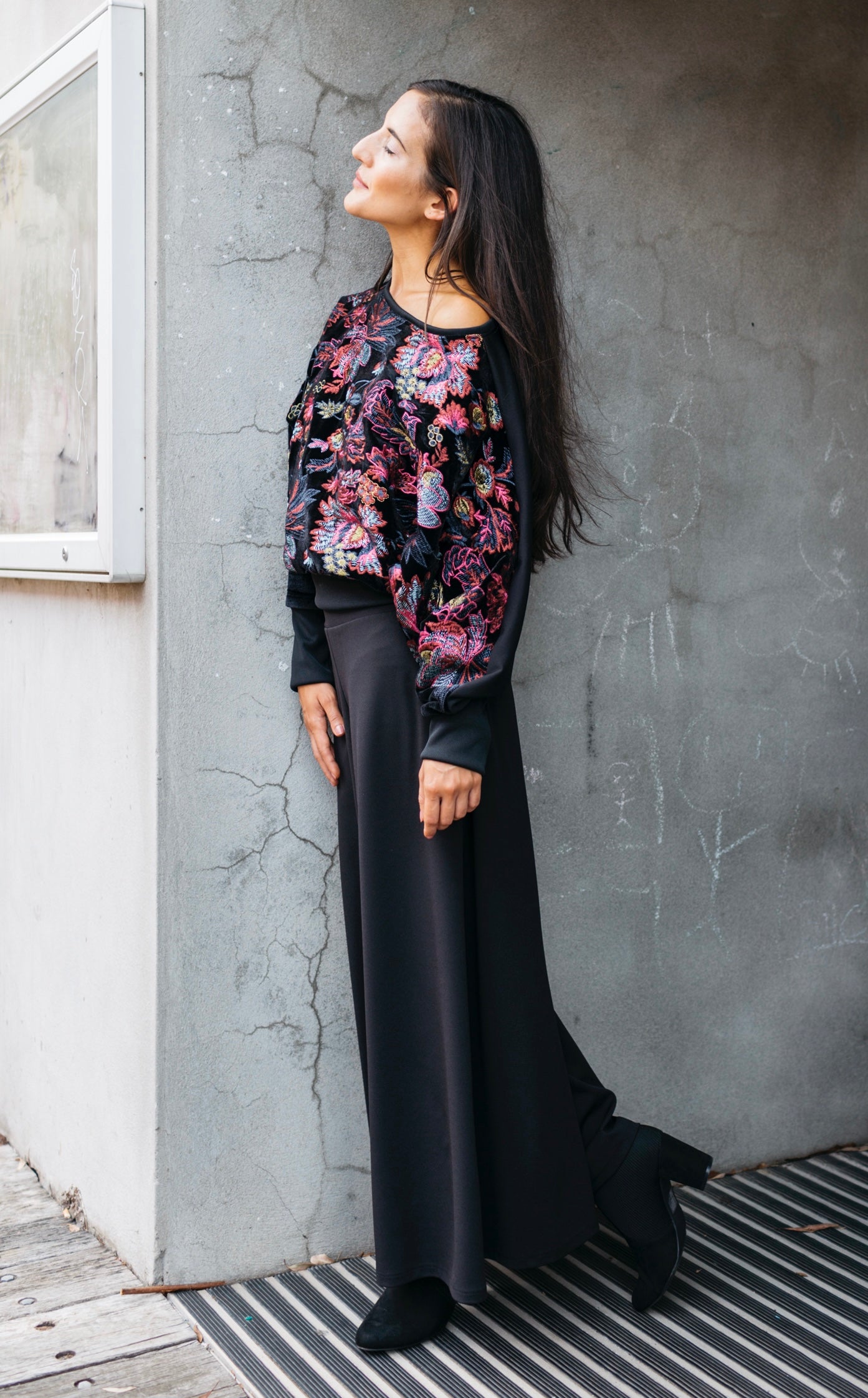 wide leg pant black crepe ladies apparel high waisted pant stylish clothing handmade in melbourne classy elegant clothing timeless pieces timeless clothing classic style unique clothing unique style ageless style luxe fabrics statement clothing statement style evening style clothing womens clothing made in australia eloise the label