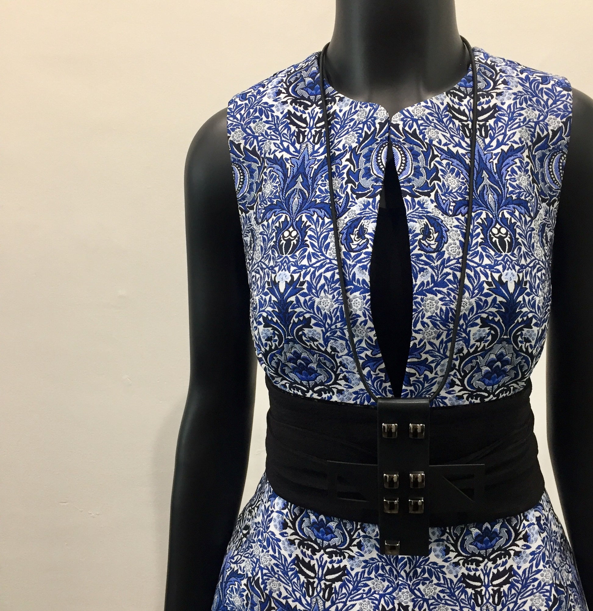 blue jacquard vest ladies apparel stylish clothing handmade in melbourne classy elegant clothing timeless pieces timeless clothing classic style unique clothing unique style ageless style luxe fabrics statement clothing statement style evening style clothing floral vest womens clothing made in australia eloise the label