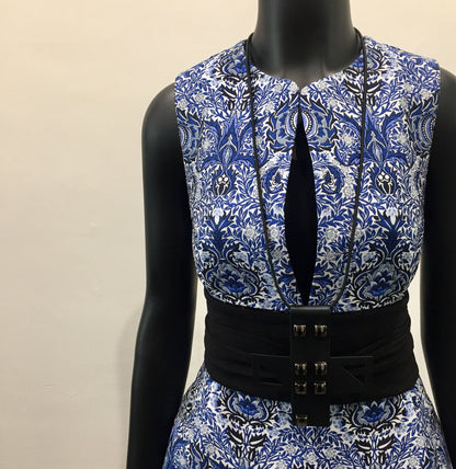 blue jacquard vest ladies apparel stylish clothing handmade in melbourne classy elegant clothing timeless pieces timeless clothing classic style unique clothing unique style ageless style luxe fabrics statement clothing statement style evening style clothing floral vest womens clothing made in australia eloise the label