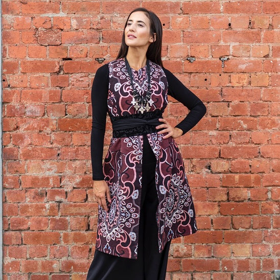 brocade vest ladies apparel stylish clothing handmade in melbourne classy elegant clothing timeless pieces timeless clothing classic style unique clothing unique style ageless style luxe fabrics statement clothing statement style evening style clothing floral vest womens clothing made in australia eloise the label