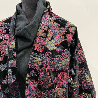Bolero jacket Floral embroidered black velvet evening coat stylish clothing evening wear handmade in melbourne classy elegant clothing timeless clothing classic style unique clothing unique style ageless style luxe fabrics womens clothing made in melbourne australia eloise the label