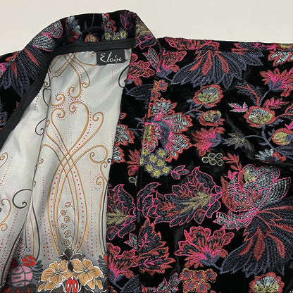 Bolero jacket Floral embroidered black velvet evening coat stylish clothing evening wear handmade in melbourne classy elegant clothing timeless clothing classic style unique clothing unique style ageless style luxe fabrics womens clothing made in melbourne australia eloise the label