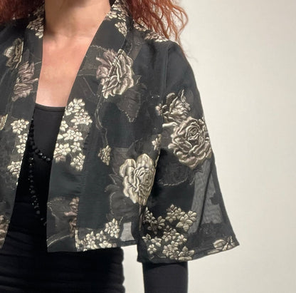 womens bolero jacket floral organza  jacket ladies apparel stylish clothing handmade in melbourne classy elegant clothing timeless pieces timeless clothing classic style unique clothing unique style ageless style luxe fabrics statement clothing statement style evening style clothing womens jacket clothing made in australia eloise the label