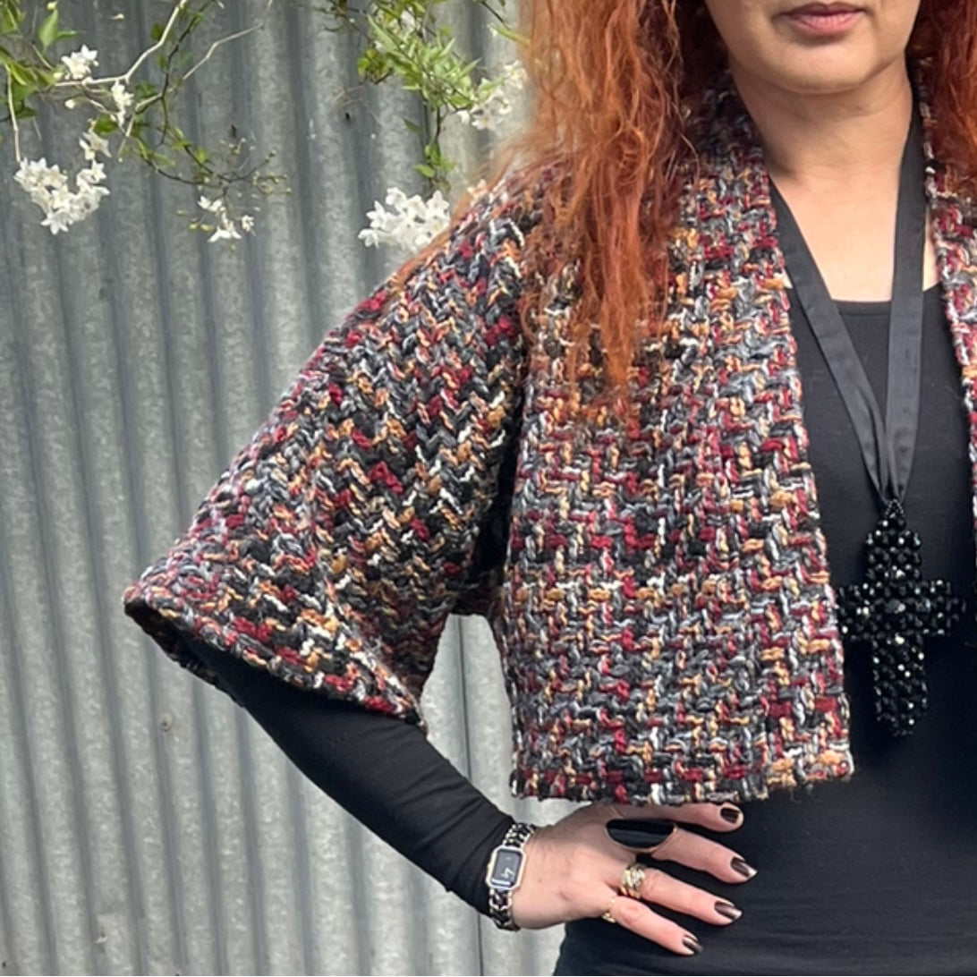 womens bolero jacket ladies apparel stylish clothing handmade in melbourne classy elegant clothing timeless pieces timeless clothing classic style unique clothing unique style ageless style luxe fabrics statement clothing statement style evening style clothing womens plaid jacket clothing made in australia eloise the label