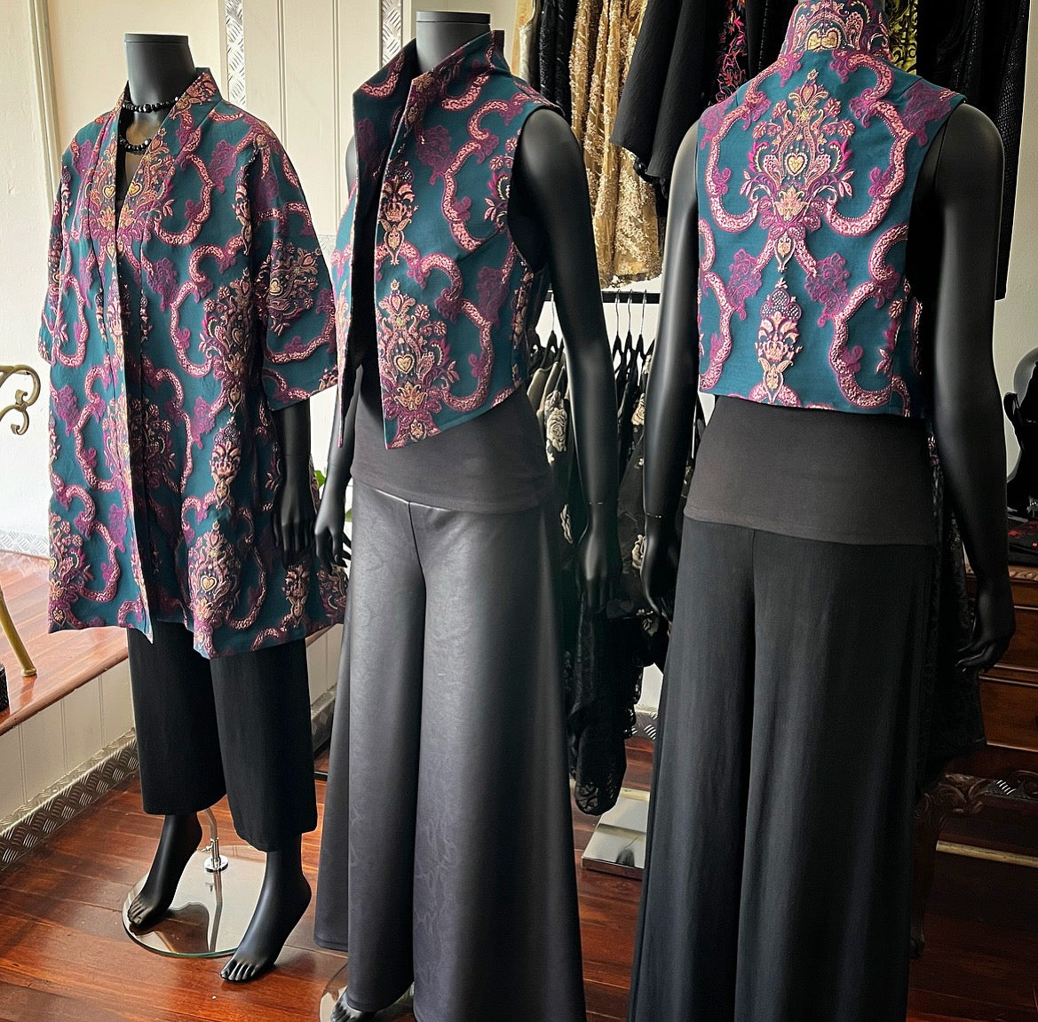 brocade vest ladies apparel stylish clothing handmade in melbourne classy elegant clothing timeless pieces timeless clothing classic style unique clothing unique style ageless style luxe fabrics statement clothing statement style evening style clothing floral vest stand up collar womens clothing made in australia eloise the label